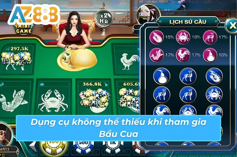 6 linh vật Bầu Cua AZ888: Bầu, Cua, Tôm, Cá, Gà, Nai